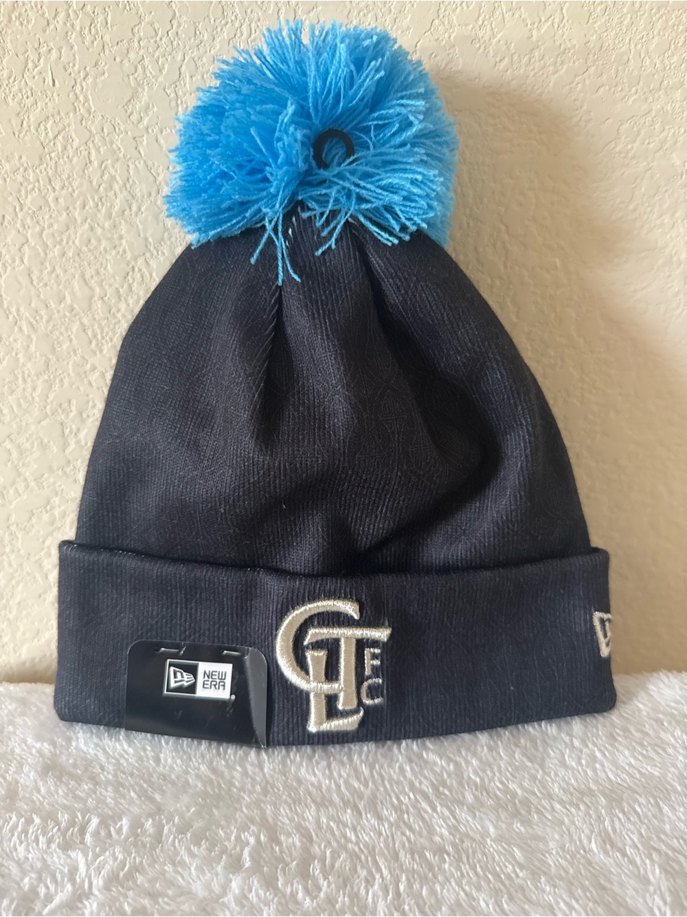New Era MLS Charlotte FC Black/Blue Pom Knit Beanie Hat One Size Unisex